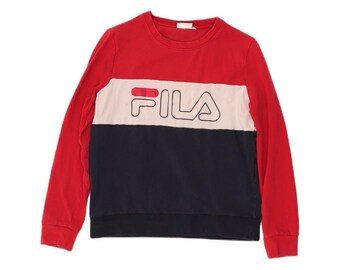 Fila womens graphic sweatshirt jumper UK 10 small navy blue colourblock