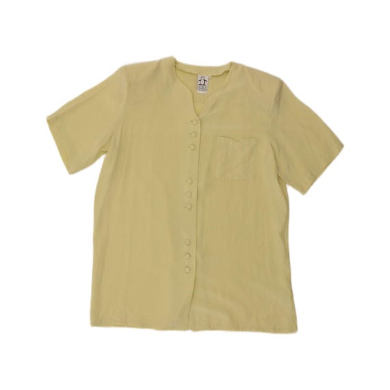 Vintage Womens Short Sleeve Shirt Blouse UK 14 Medium Yellow Silk