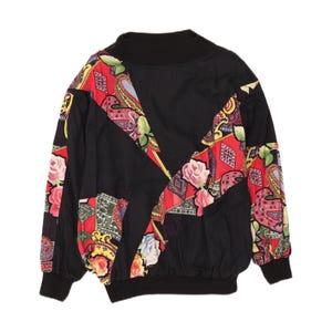 Vintage Dam Bomberjacka Storstorlek 42 Mellan Svart Patchwork