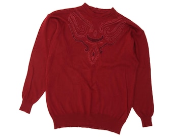 Jersey vintage de cuello redondo con estampado gráfico para mujer, talla UK 18 XL, color rojo.