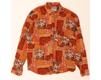 Vintage mens shirt small maroon patchwork rayon