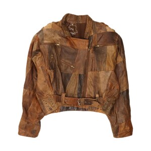 Vintage Womens Bomber Leather Jacket UK 16 Large Brown Patchwork