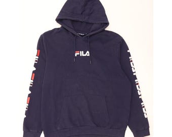 Fila Mens Graphic Hoodie Jumper XL Navy Blue Cotton