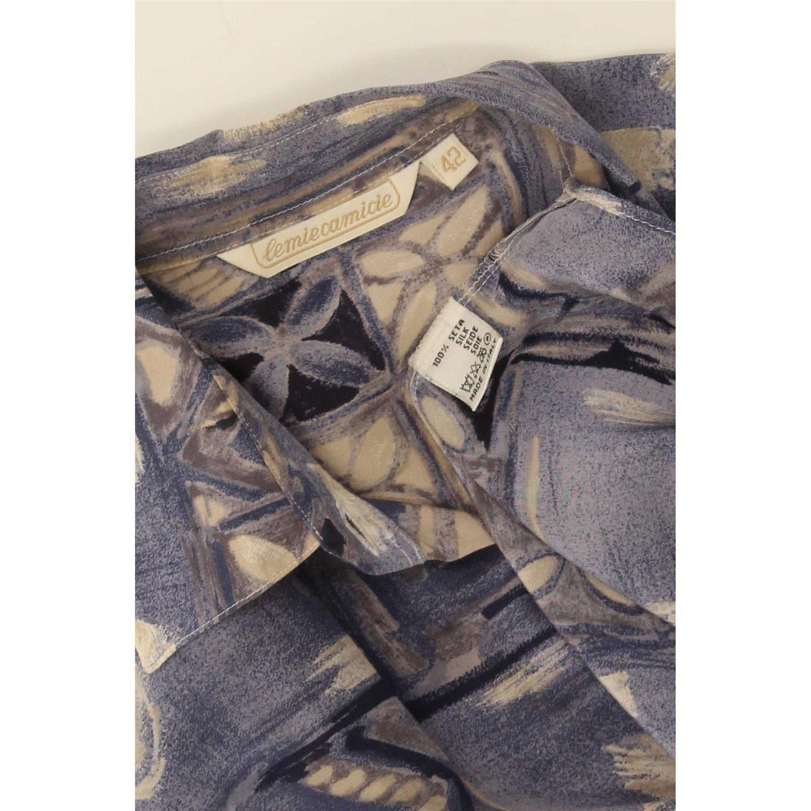 Vintage Womens Shirt Blouse IT 42 Medium Blue Patchwork Silk, foto 3 di 3