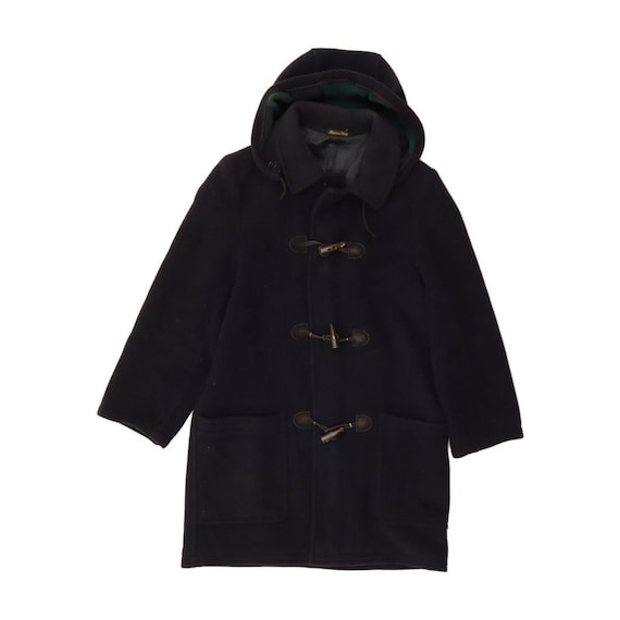 VINTAGE Mens Hooded Duffle Coat IT 50 Large Navy Blue Wool