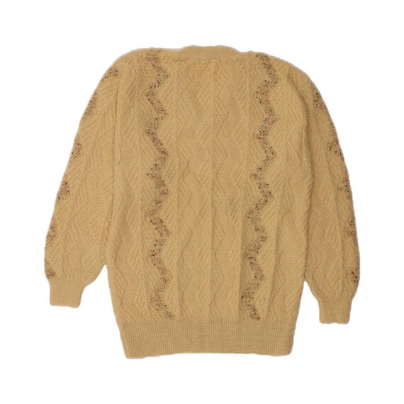 VINTAGE Womens V-Neck Jumper Sweater UK 20 2XL Beige Chevron Wool