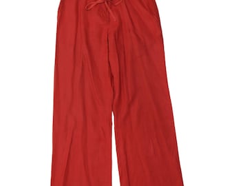 Vintage womens wide leg chino trousers UK 12 medium W30 L30 red linen