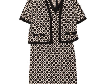 Vintage Womens 2 Piece Set UK 16 Large Black Geometric