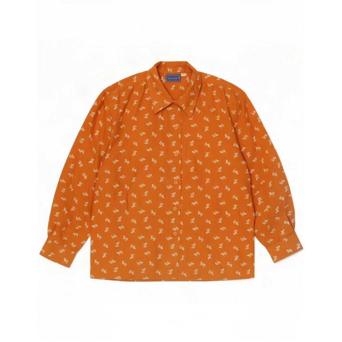 Vintage Womens Abstract Pattern Shirt UK 10 Small Orange Animal Print Silk, foto 1 di 3