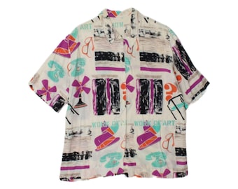 Vintage Womens Graphic Shirt UK 14 Large Multicoloured Patchwork