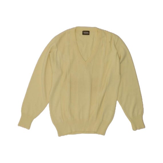 VINTAGE Herren V-Ausschnitt Pullover Pullover IT 50 Medium Gelb