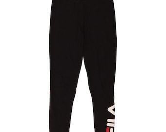 Fila Womens Graphic Leggings UK 12 Medium  Black Cotton