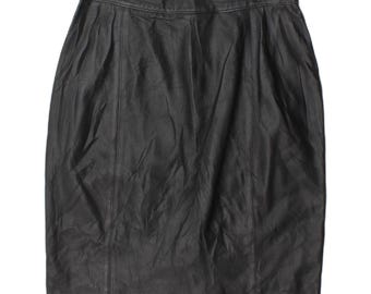 Vintage womens high waist leather skirt IT 48 XL W30  black leather