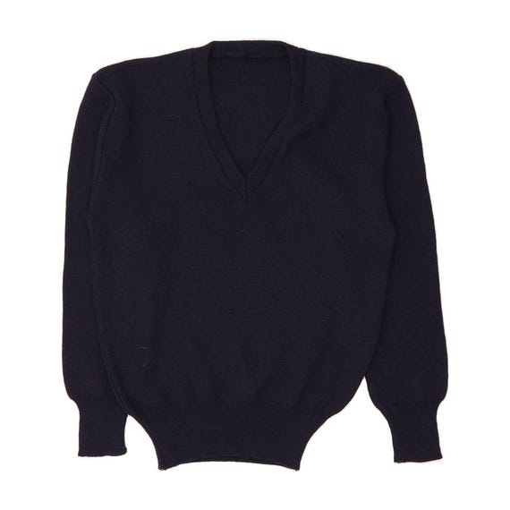 VINTAGE Mens V-Neck Jumper Sweater Medium Navy Blue