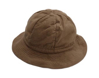 Vintage Womens Faux Suede Bucket Hat One Size Beige Polyester