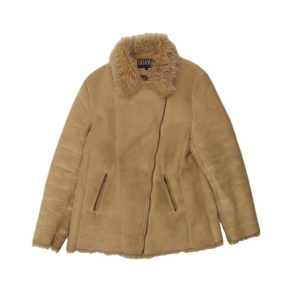 Buy VINTAGE Womens Sherpa Jacket UK 14 Medium Beige Polyester