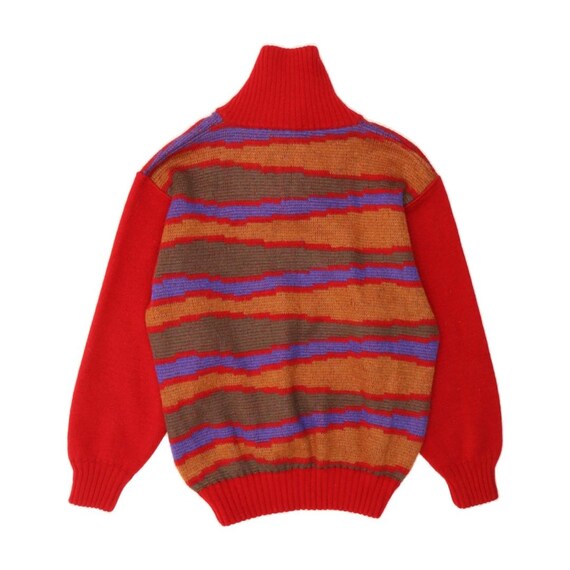 VINTAGE Womens Shawl Neck Jumper Sweater EU 50 3XL Red Striped Wool