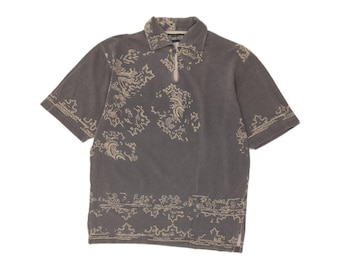 Vintage mens polo shirt large grey paisley cotton