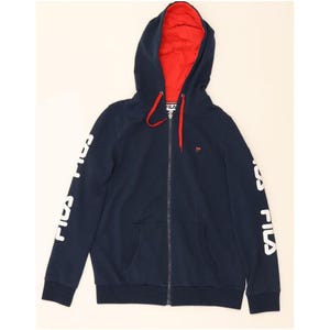 Fila mens graphic zip hoodie sweater UK 38 medium navy blue cotton image 1