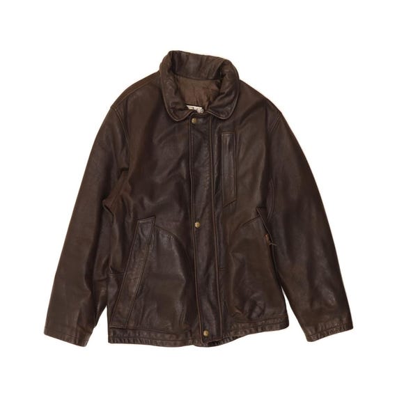 【オンライン限定商品】  XL 52 IT Jacket Leather Hooded Mens VINTAGE Brown Etsy - トップス
