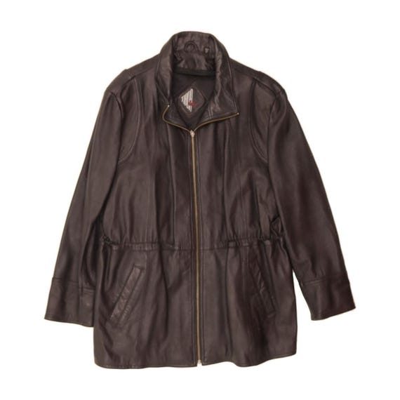 VINTAGE Womens Leather Jacket UK 20 2XL Black Leather