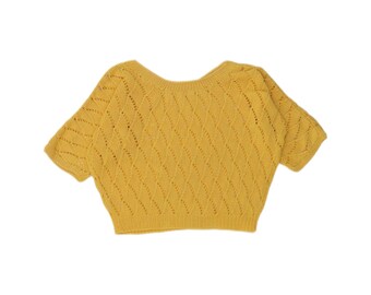 Maglione vintage da donna oversize corto con scollo a barca, taglia UK 14 Medium, giallo.
