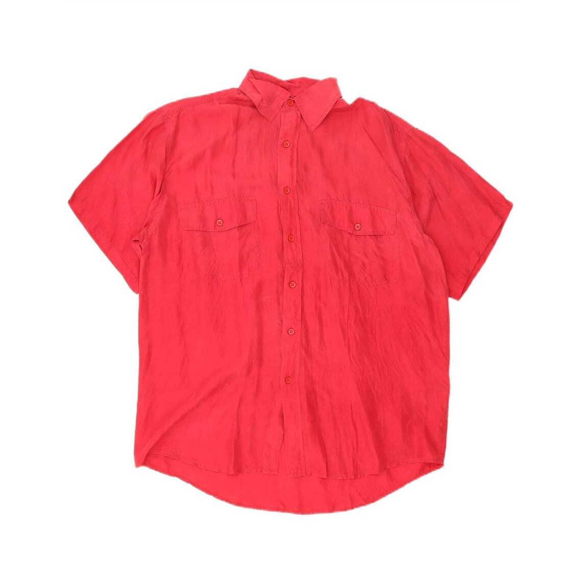 Vintage Mens Short Sleeve Shirt Medium Red Silk, foto 1 di 3