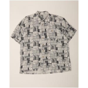Camisa vintage de manga corta para hombre, talla 2XL, gris, patchwork.
