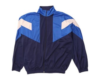 VINTAGE Mens Tracksuit Top Jacket XL Navy Blue Colourblock