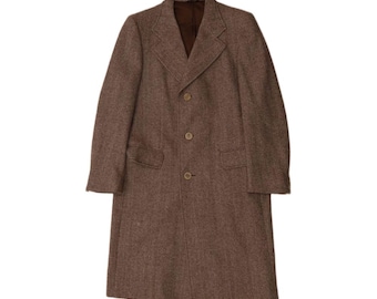 Pardessus pour homme vintage UK 36, petit motif à chevrons marron en laine vierge