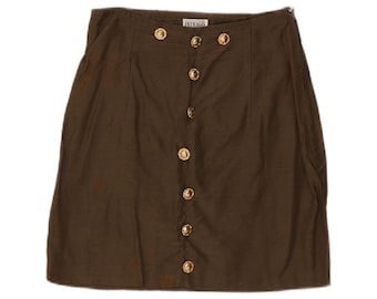 Minifalda vintage de cintura alta para mujer, talla M W24, color caqui