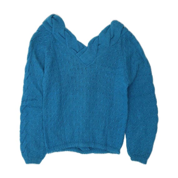 VINTAGE Womens V-neck Jumper Sweater UK 14 Medium Blue Acrylic