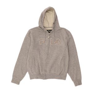 Felpa con cappuccio e zip oversize con grafica Fila da donna, taglia UK 10 small, cotone grigio immagine 1