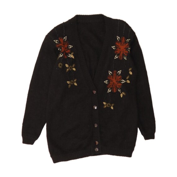 VINTAGE Womens Longline Cardigan Sweater UK 18 XL Black Floral