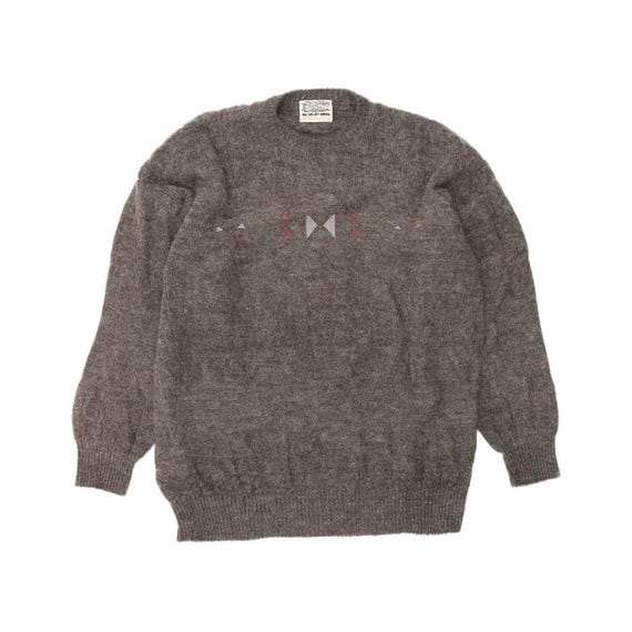 Buy VINTAGE Mens Crew Neck Jumper Sweater Medium Grey Geometric