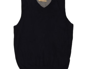 Vintage Herren Weste Tank Top Small Navy Blau Baumwolle
