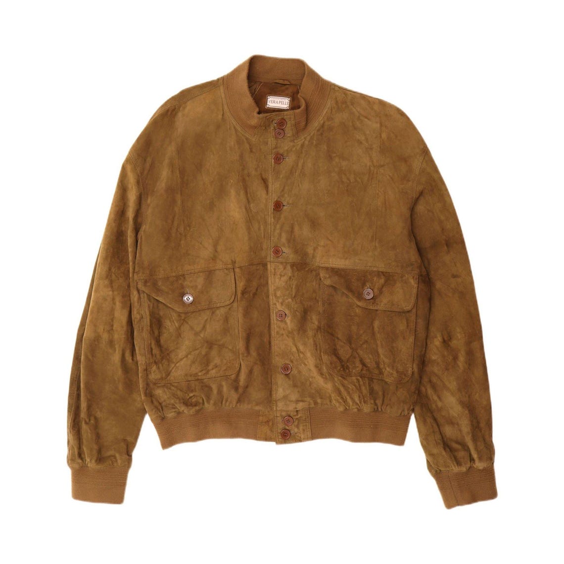 Vintage Mens Suede Jacket UK 42 XL Khaki Leather, foto 1 di 3