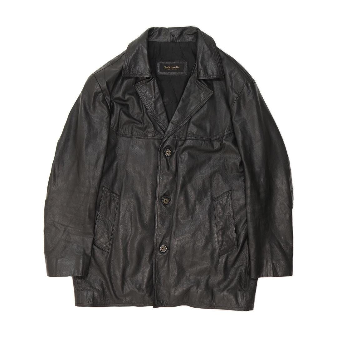 Veste En Cuir Noir Vintage Samuel Chorbadjian - Taille UK XL (EU 52) - Biker
