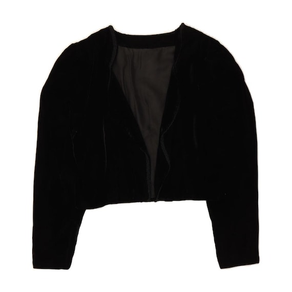 VINTAGE Womens Velvet Open Bolero Jacket UK 12 Medium Black