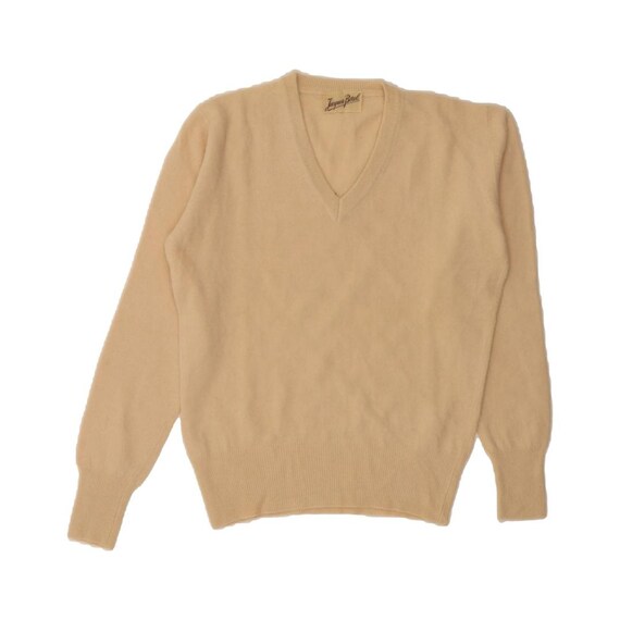 Buy VINTAGE Womens V-neck Jumper Sweater UK 14 Medium Beige Wool