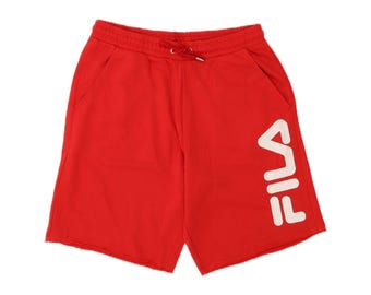 Shorts esportivos Fila masculinos com estampa gráfica, tamanho médio, algodão vermelho.