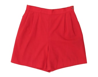 Pantaloncini casual vintage da donna a vita alta, taglia W32, in lana vergine rossa.