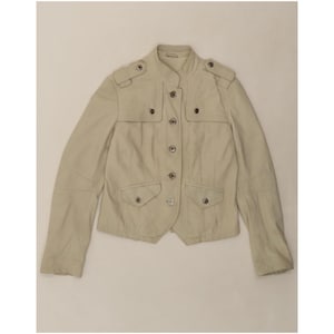 VINTAGE Veste courte militaire en cuir pour femme IT 42, cuir blanc cassé moyen