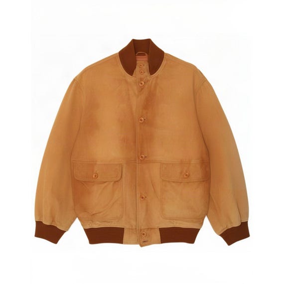 Vintage Mens Suede Bomber Jacket IT 54 2XL Beige Colourblock Leather