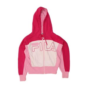 Fila womens oversized crop graphic zip hoodie sweater UK 6 XS pink image 1