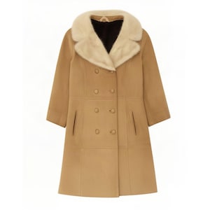 Vintage Womens Shearling Coat UK 14 Medium Beige Leather