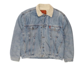 Vintage mens denim sherpa jacket UK 41 XL blue cotton