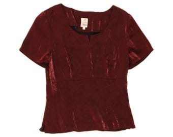 Vintage womens velvet crop blouse top IT 38 XS burgundy
