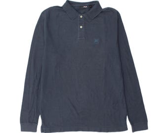 Polo de manga larga para hombre Fila, talla M, azul marino, algodón.