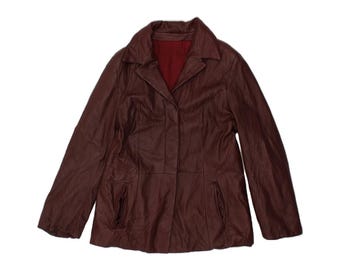 VINTAGE Womens Leather Jacket UK 14 Medium Burgundy Leather
